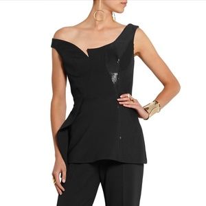 Stella McCartney Dixie Asymmetric Sequined Stretch-Wool and Silk Top